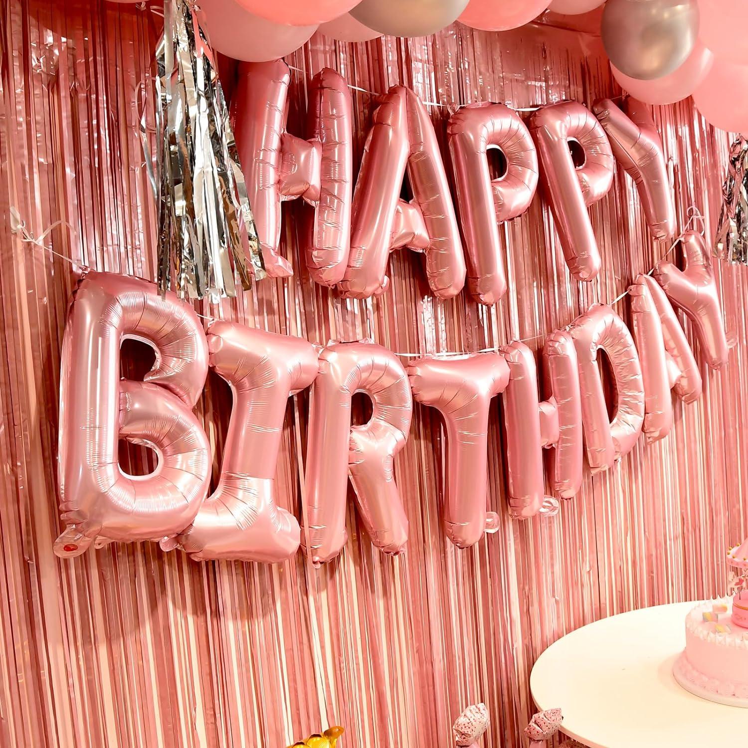 Pink and Silver Birthday Party Decoration Set with Balloons and Banner