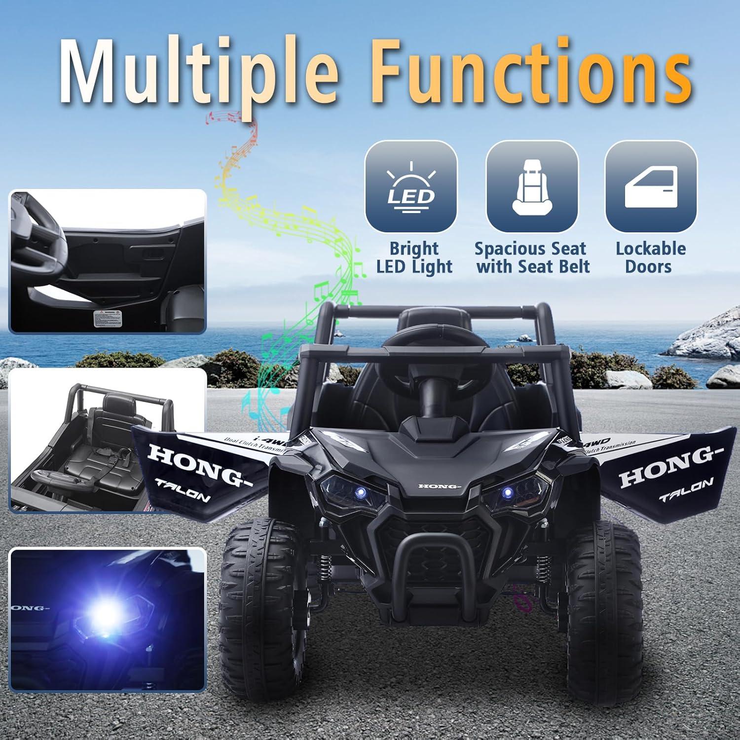 iYofe 24V Ride on Toys for Kids, Kids Ride on Car for Boys Girls 3-6, Powered Ride on UTV Electric Cars for Kids with Remote Control, Bluetooth Music, LED Lights, 4 Wheels Spring Suspension, Blue