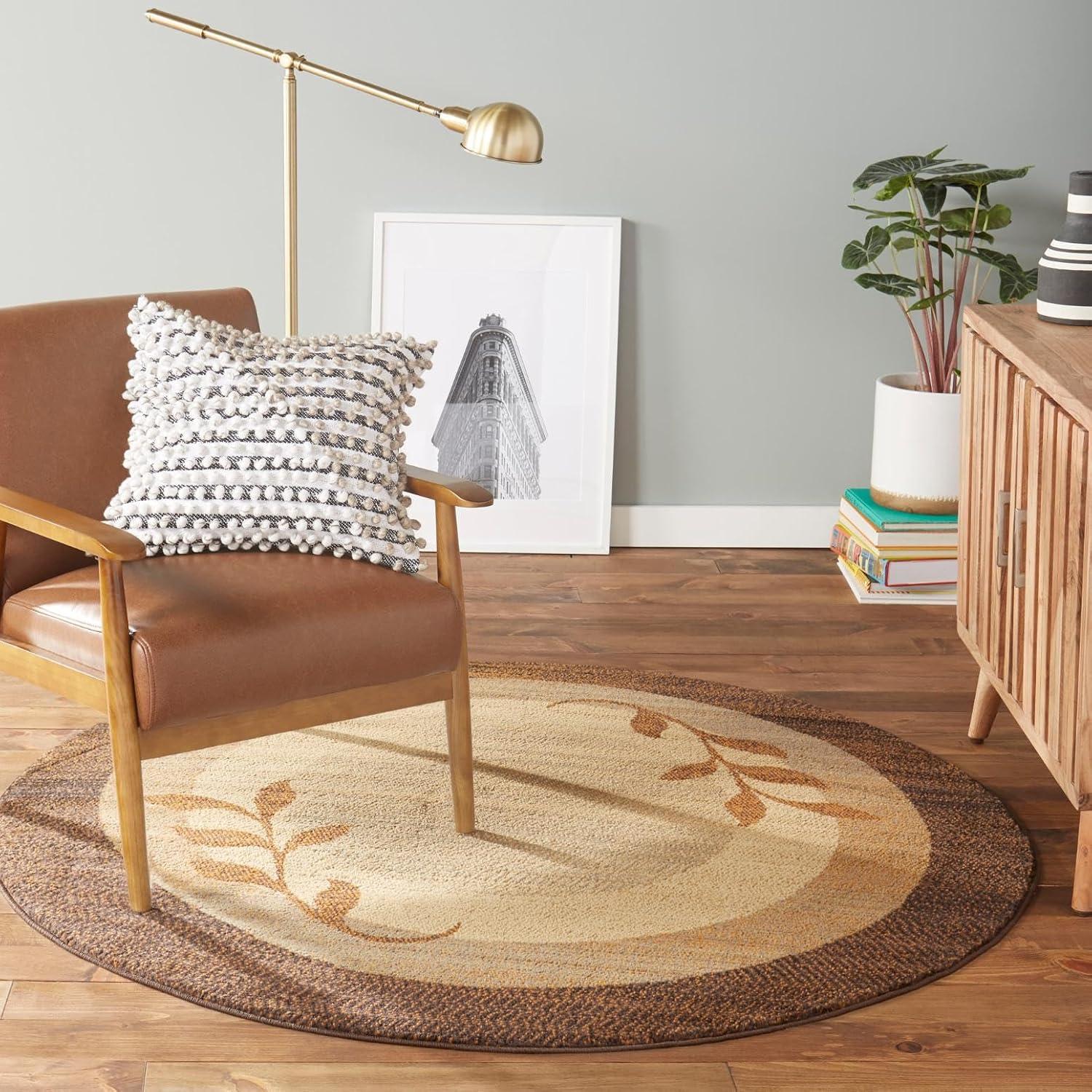 Home Dynamix Royalty Clover Contemporary Geometric Border Area Rug, Brown/Blue, 5'2" Round