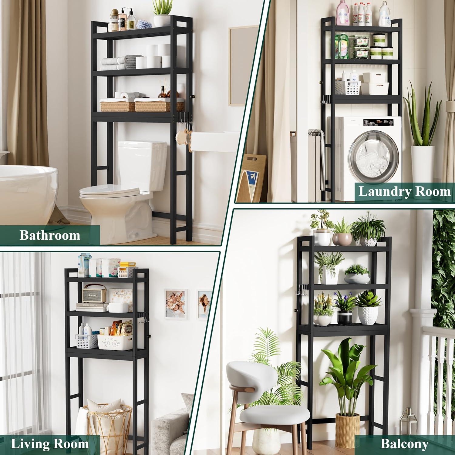 Over The Toilet Storage, 4-Tier Bathroom Organizer Over Toilet with Sturdy Bamboo Shelves, Multifunctional Toilet Shelf, Easy to Assemble and Saver Space, Gray