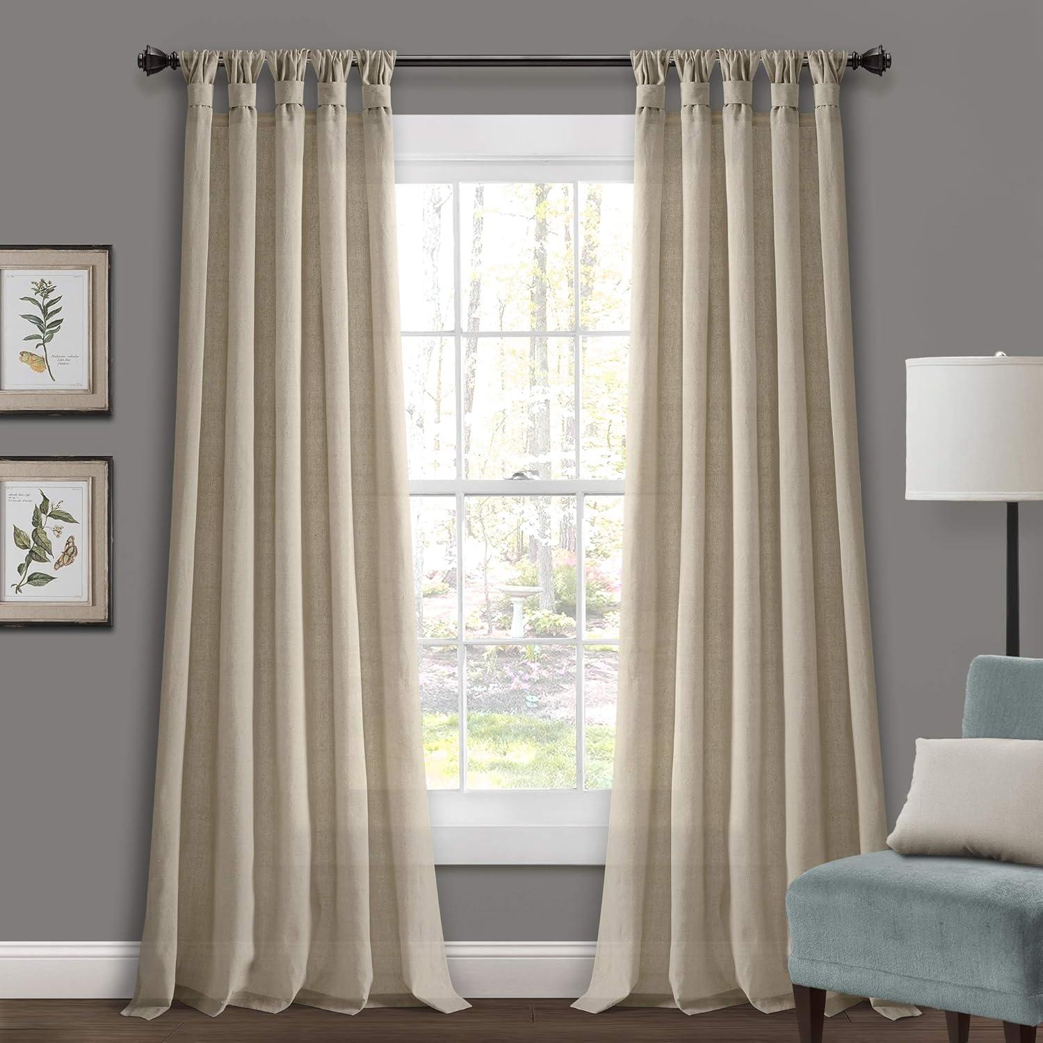 Burlap Knotted Tab Top Semi Sheer Curtain Pair (Set of 2)