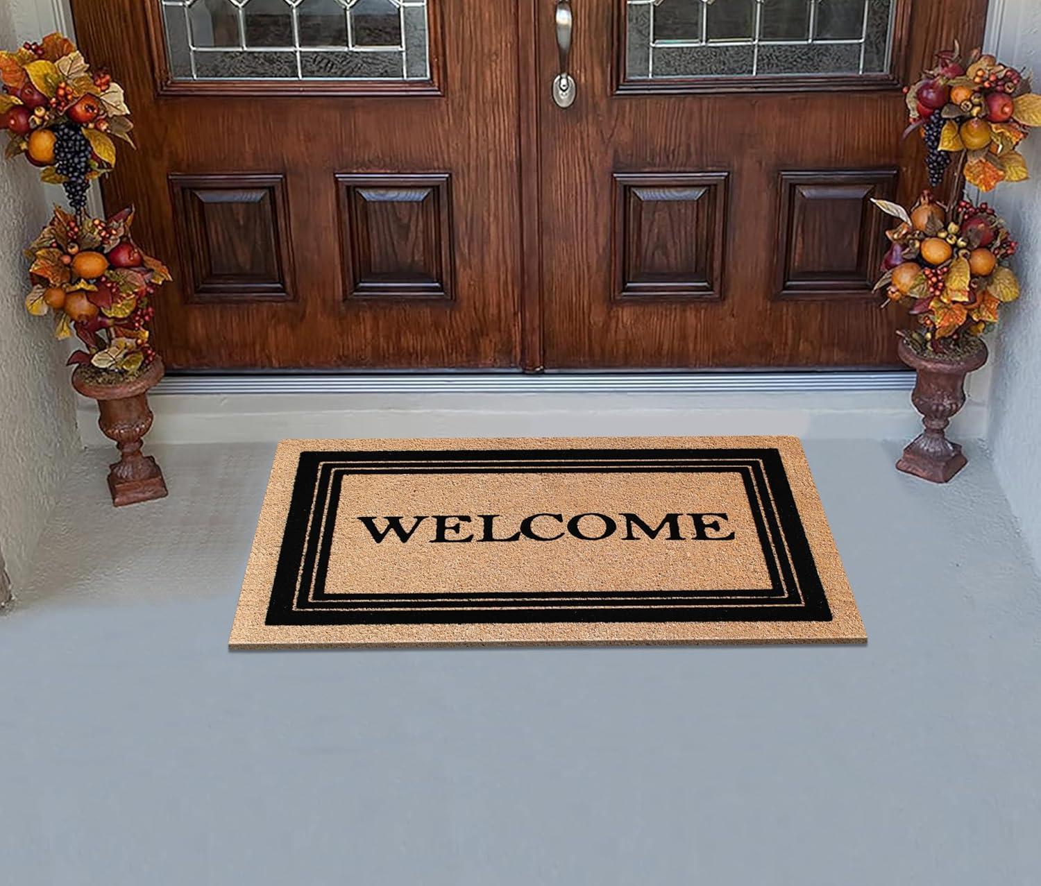 A1HC Welcome Entrance Door Mats, Durable Large Outdoor Rug, Non-Slip, Flock Doormat, Thin-Profile Heavy Duty Door Mat, Indoor Outdoor Front Door, High Traffic Areas, 24" X 39"