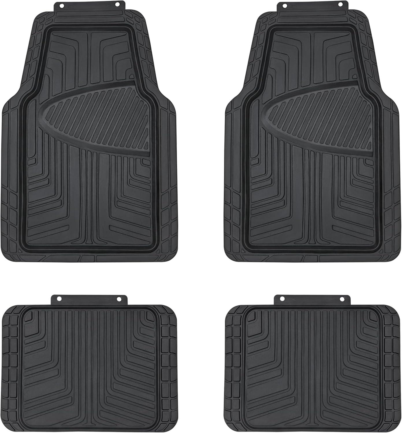 4-Piece Premium Rubber Floor Mat for Cars, SUVs and Trucks, All Weather Protection, Universal Trim to Fit