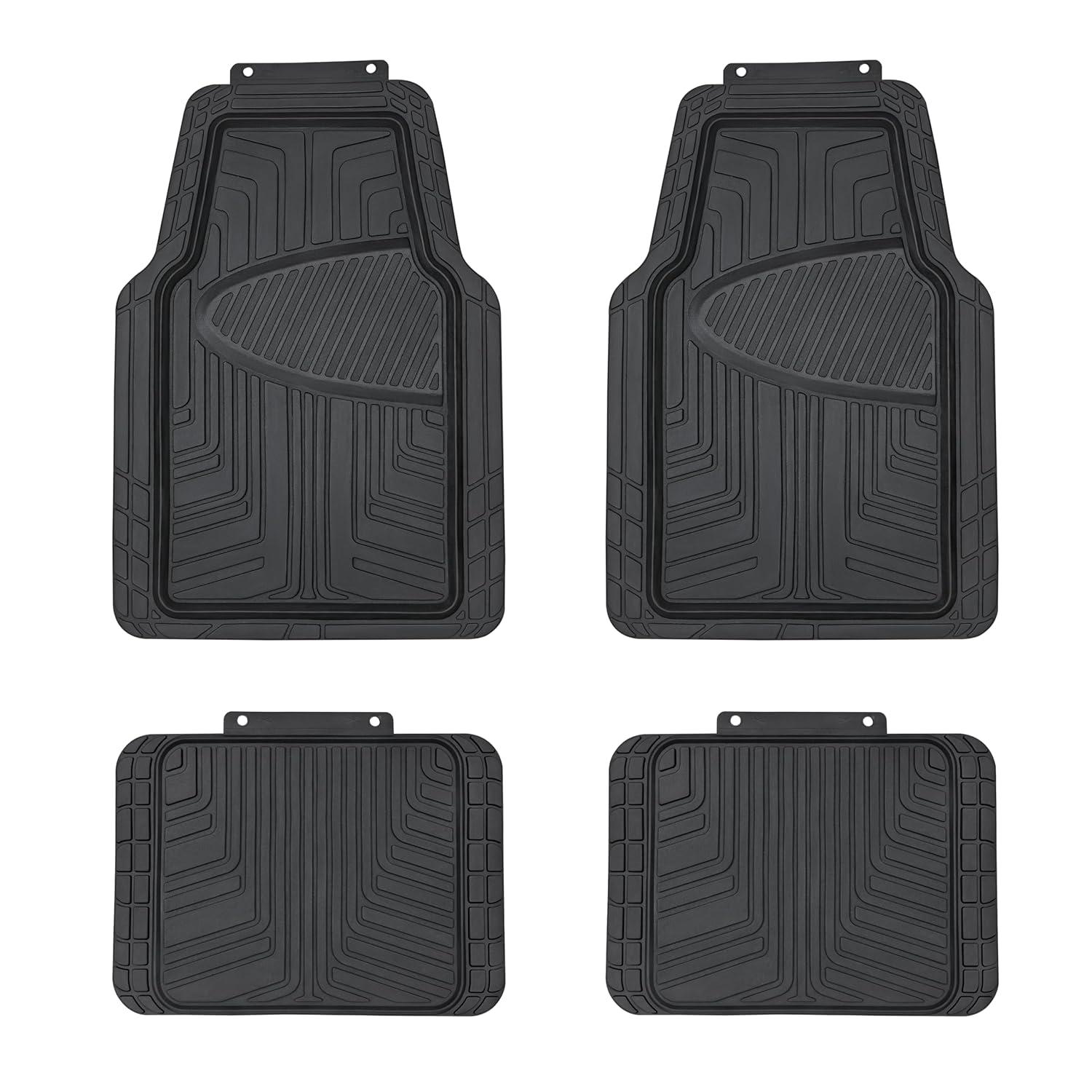 4-Piece Premium Rubber Floor Mat for Cars, SUVs and Trucks, All Weather Protection, Universal Trim to Fit
