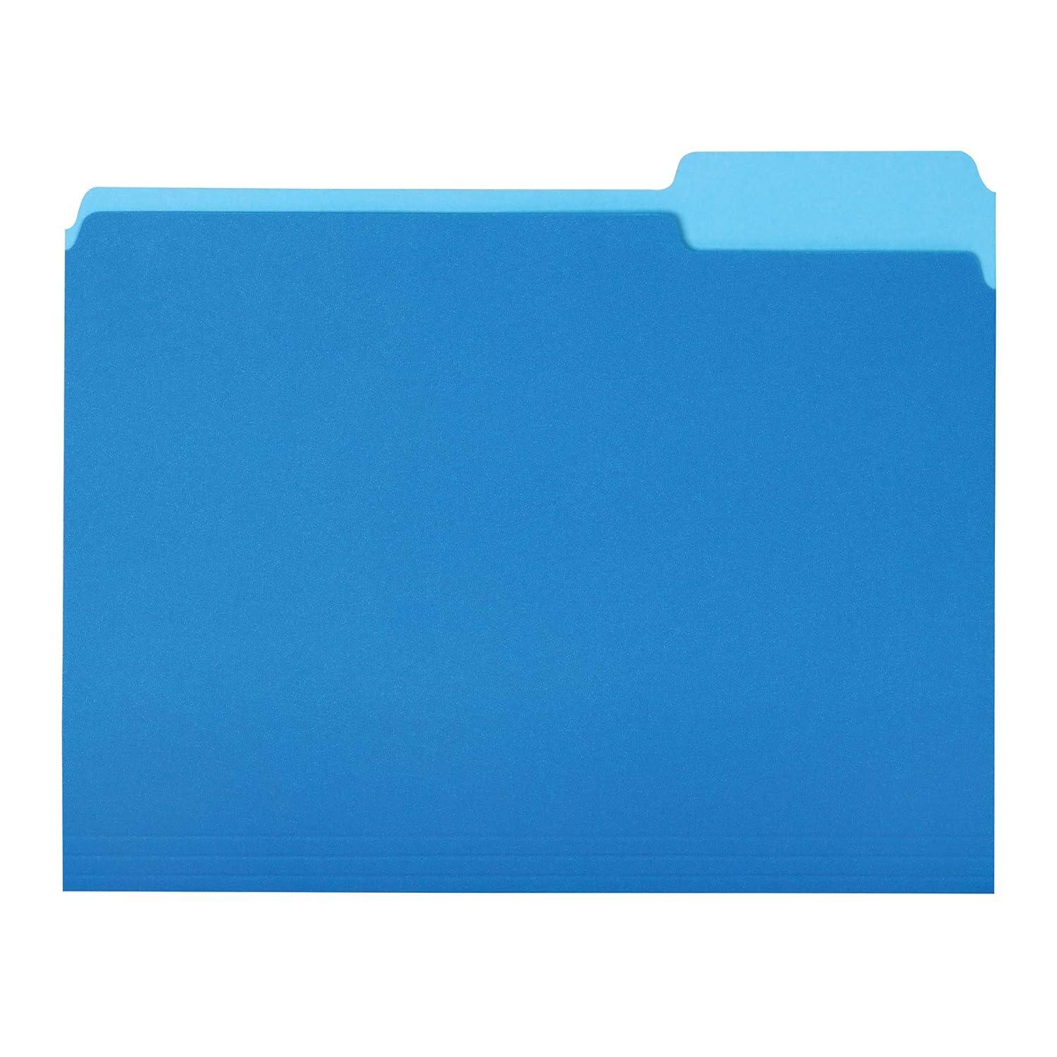 Amazon Basics File Folders, Letter Size, 1/3 Cut Tab, Sturdy with Tabs for Organizing and Filing, Blue, 36-Pack