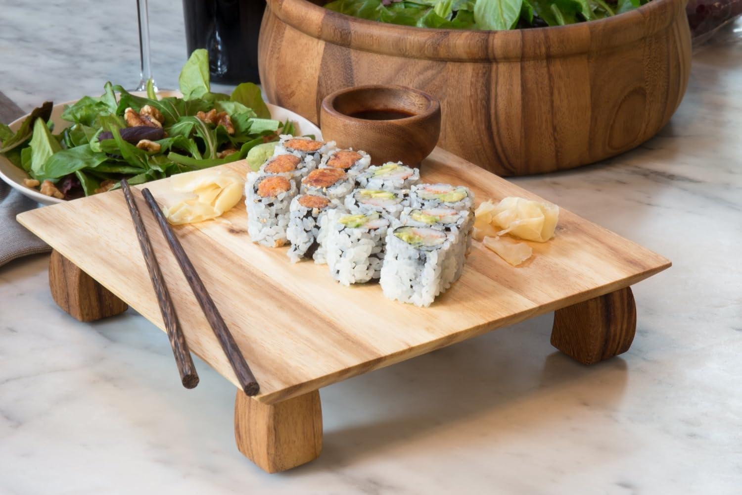 Ironwood Gourmet Kyoto Sushi Stand, Acacia Wood Brown 10 x 10 x 2.25 inches