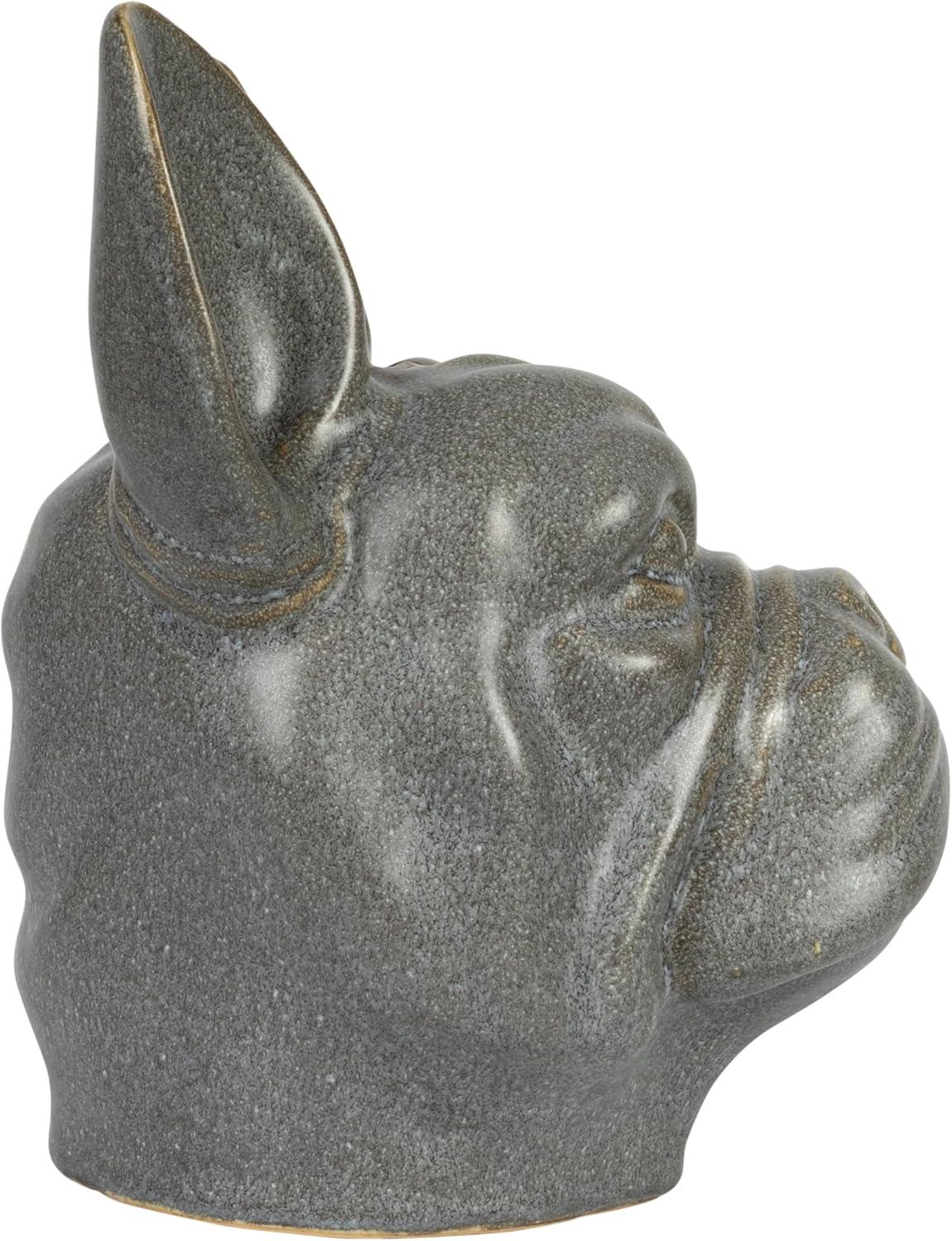 Gray Ceramic French Bulldog Head Vase Planter