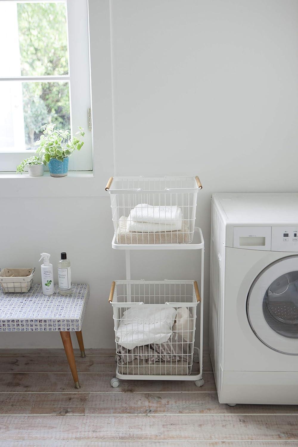 White Steel Laundry Cart with Wheels for Tosca Baskets