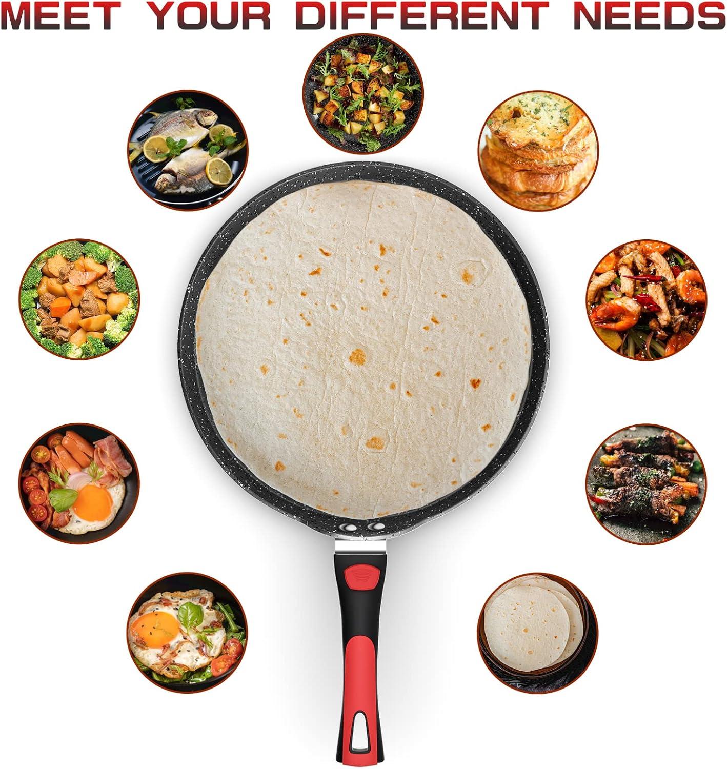 Innerwell Nonstick 11 Inch Crepe Pan Granite Coating Flat Skillet Tortilla Pan forInduction Compatible