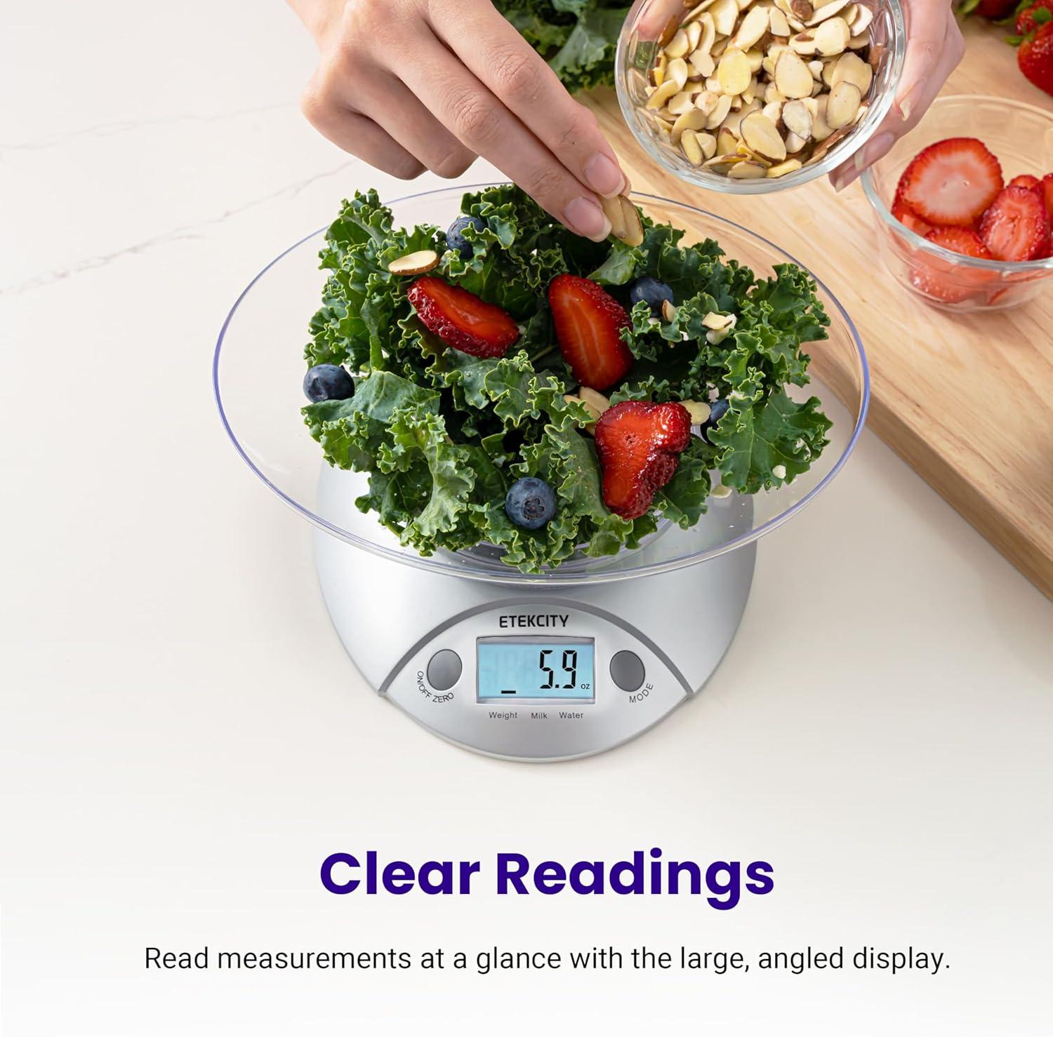 Silver Digital Kitchen Scale with Removable Bowl