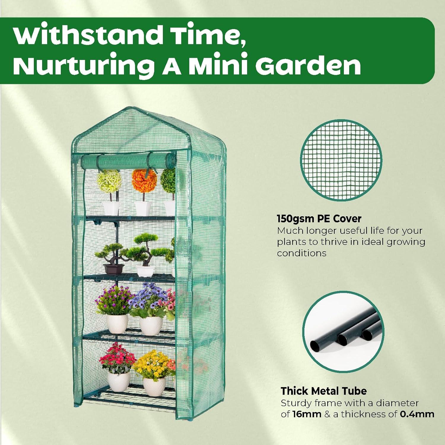 Compact Green Polyethylene 4-Tier Roll-Up Door Greenhouse