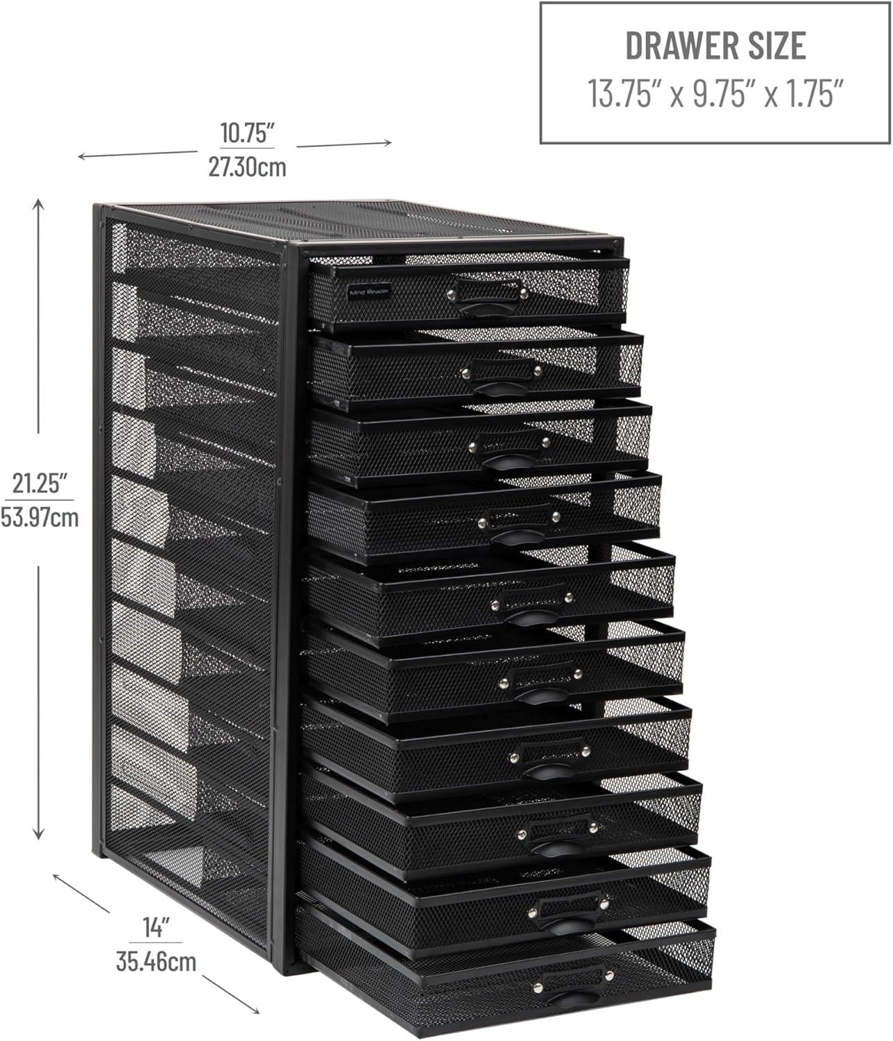 Mind Reader File Storage Drawers, Desk Organizer, Multi-Purpose, Metal, 10.75"L x 14"W x 21.25"H