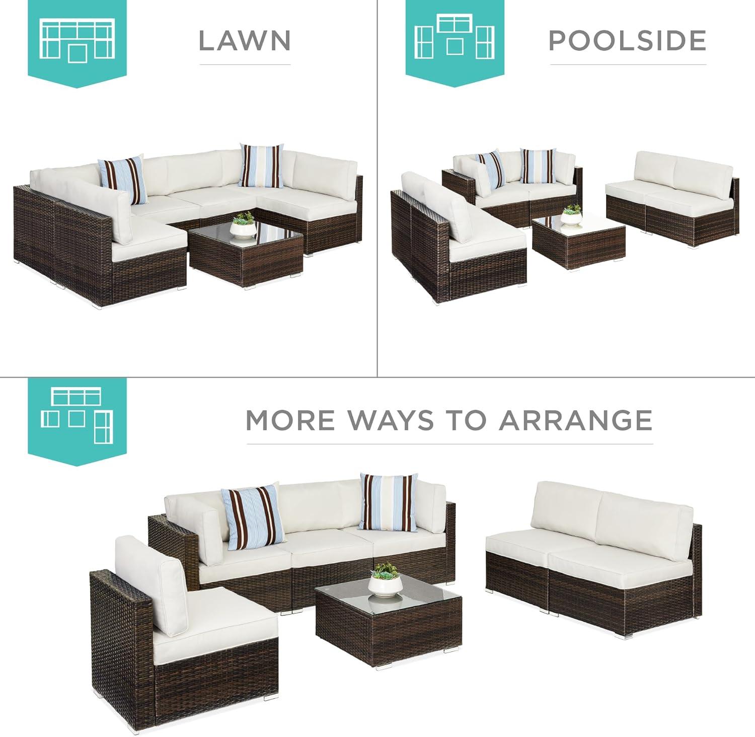 Best Choice Products 7-Piece Outdoor Modular Patio Conversation Furniture, Wicker Sectional Set