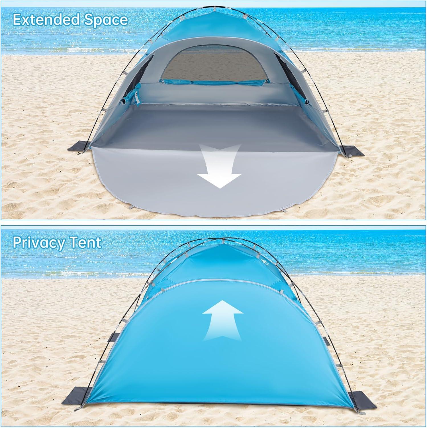 Blue 4-Person Summer Portable Beach Tent with UV Protection
