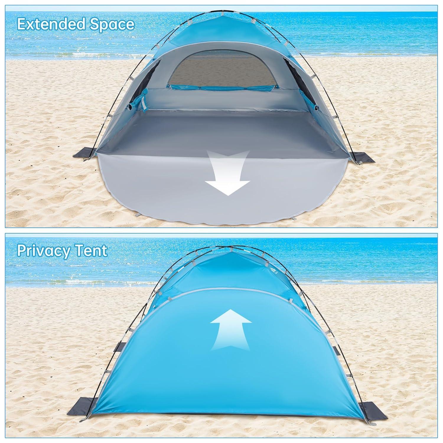 Blue 4-Person Summer Portable Beach Tent with UV Protection