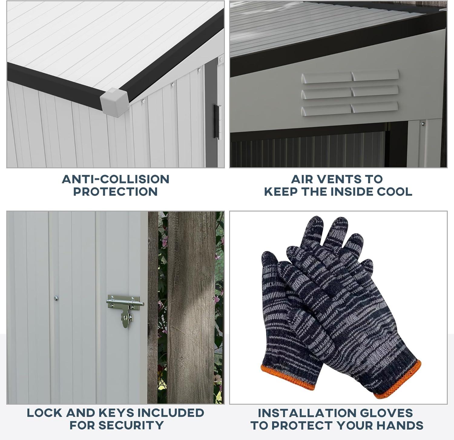 Zengpin 4' x 8' Metal Outdoor Storage Shed, Lean to Storage Shed, Garden Tool Storage House with Lockable Door and 2 Air Vents for Backyard, Patio, Lawn, White