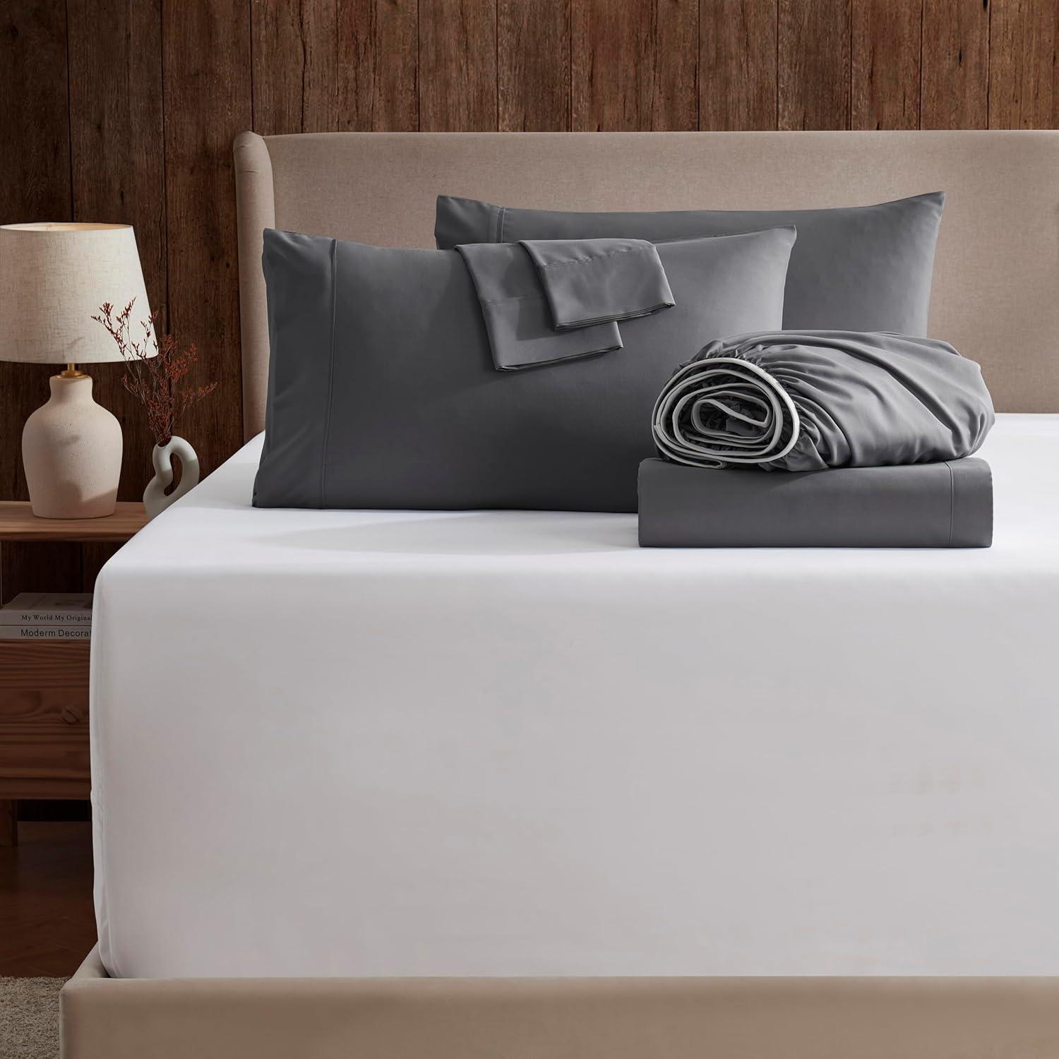 Nestl Extra Deep Pocket 6 Piece Sheet Sets, King Size Sheets & Pillowcases - Dark Gray