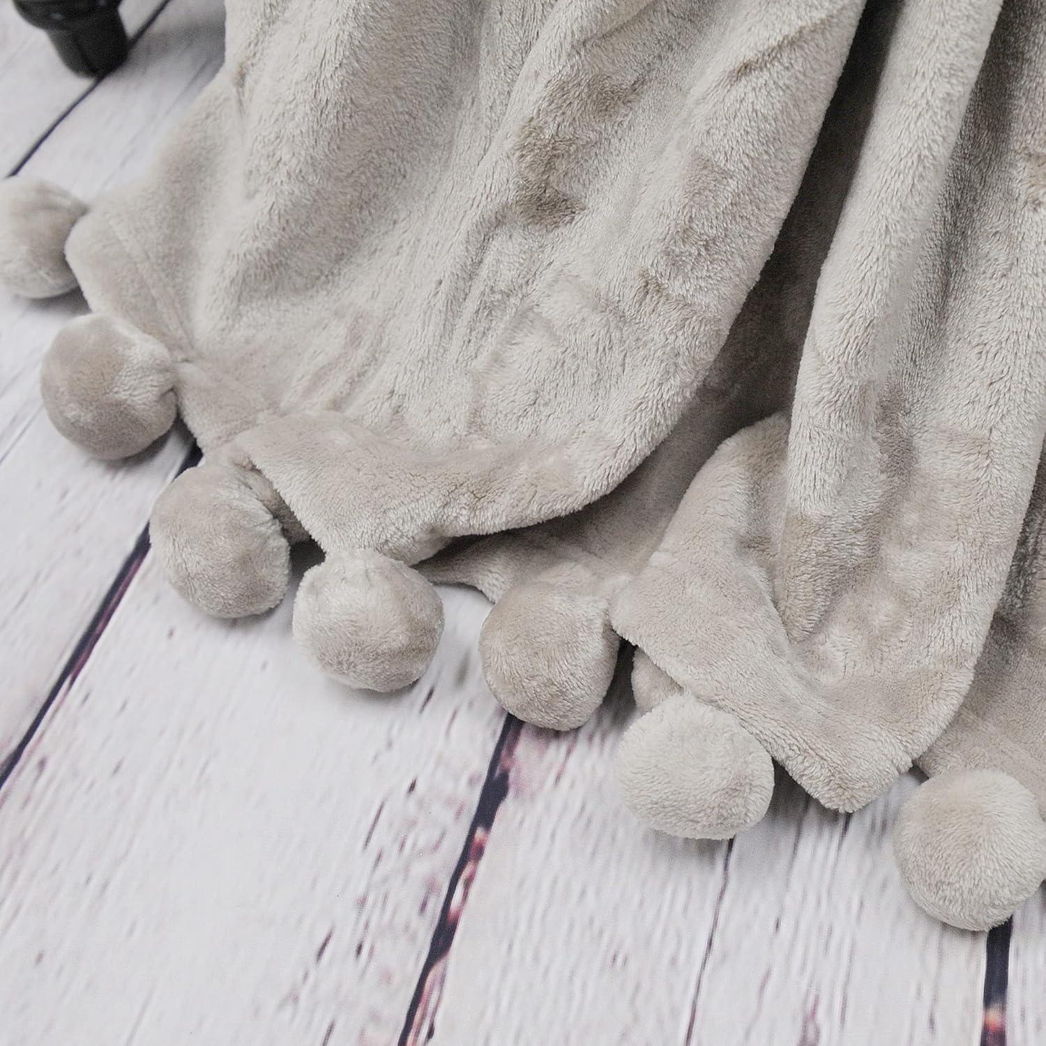 Home Soft Things Flannel Fleece Pom Pom Blanket