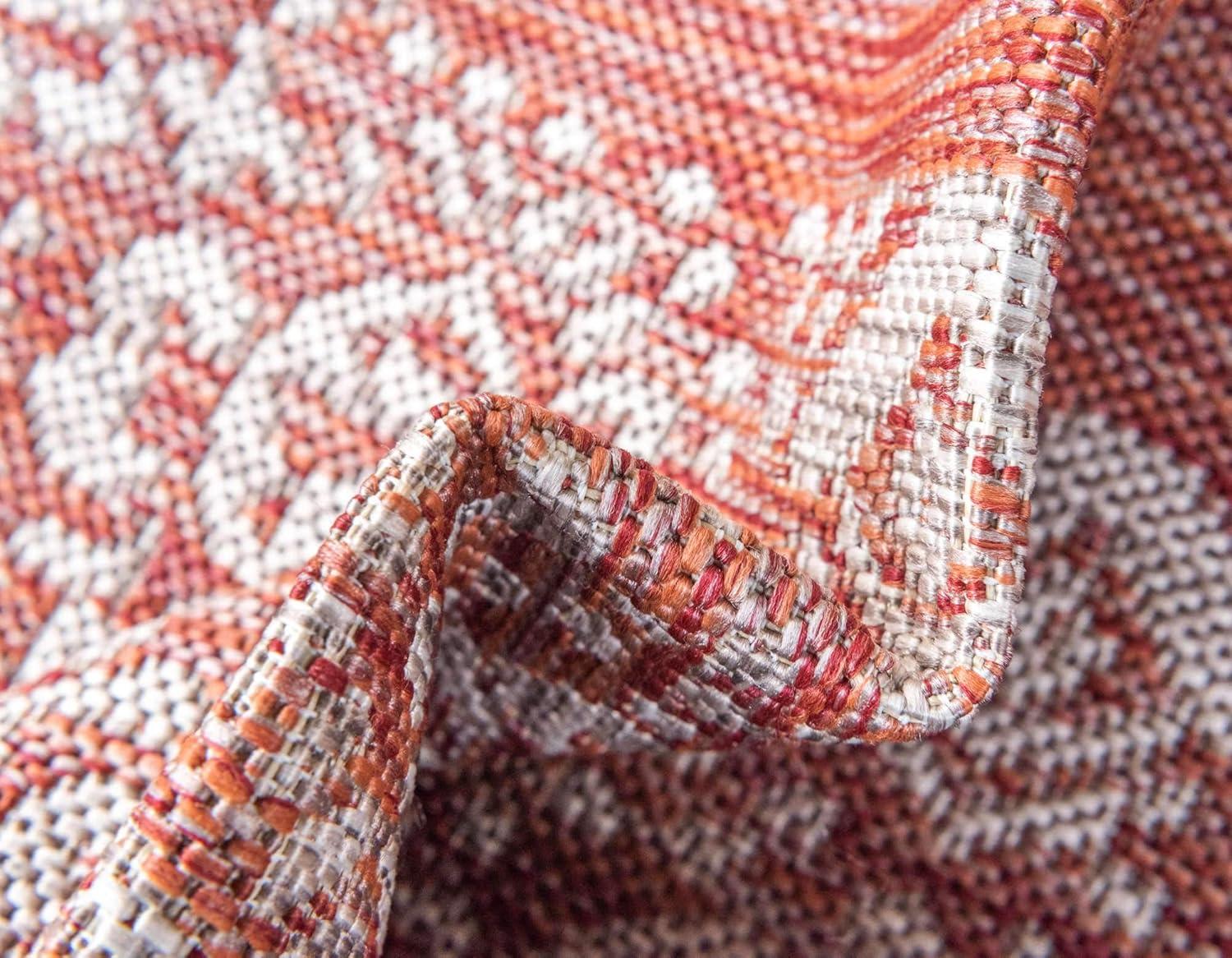 Unique Loom 5' 3 x 8' 0 Rectangle Indoor/Outdoor Border Rust Red Area Rug