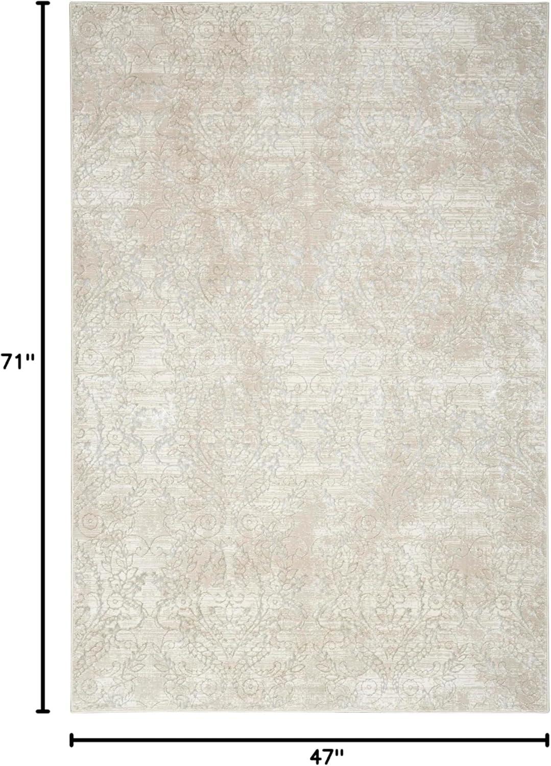 Iliana Damask Machine Woven Polyester Area Rug in Beige