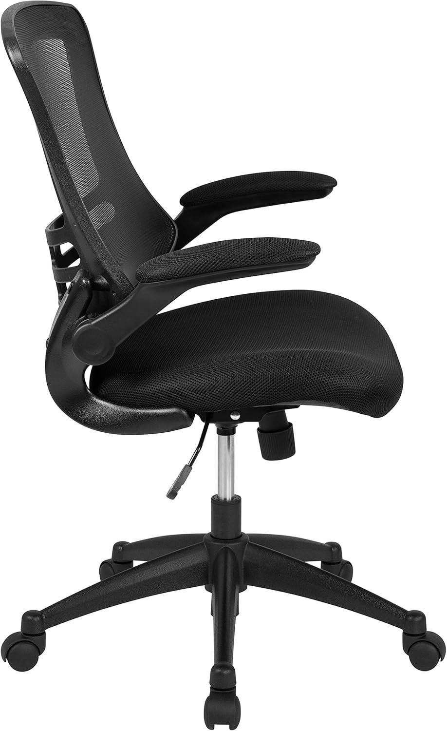 Flash Furniture Kelista Ergonomic Mesh Mid-Back Swivel Office Chair with Flip-Up Armrests, Black