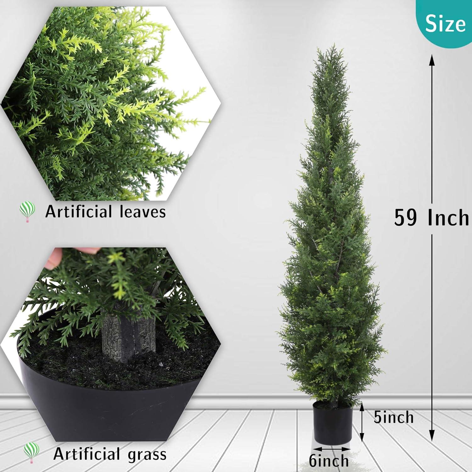 2 Pack 5 ft Artificial Cedar Tree UV Rated , Artificial Christmas Topiary Tree, Pre-Potted Plants for Indoor Outdoor Housewarming Gift Home Decor, DR.Planzen