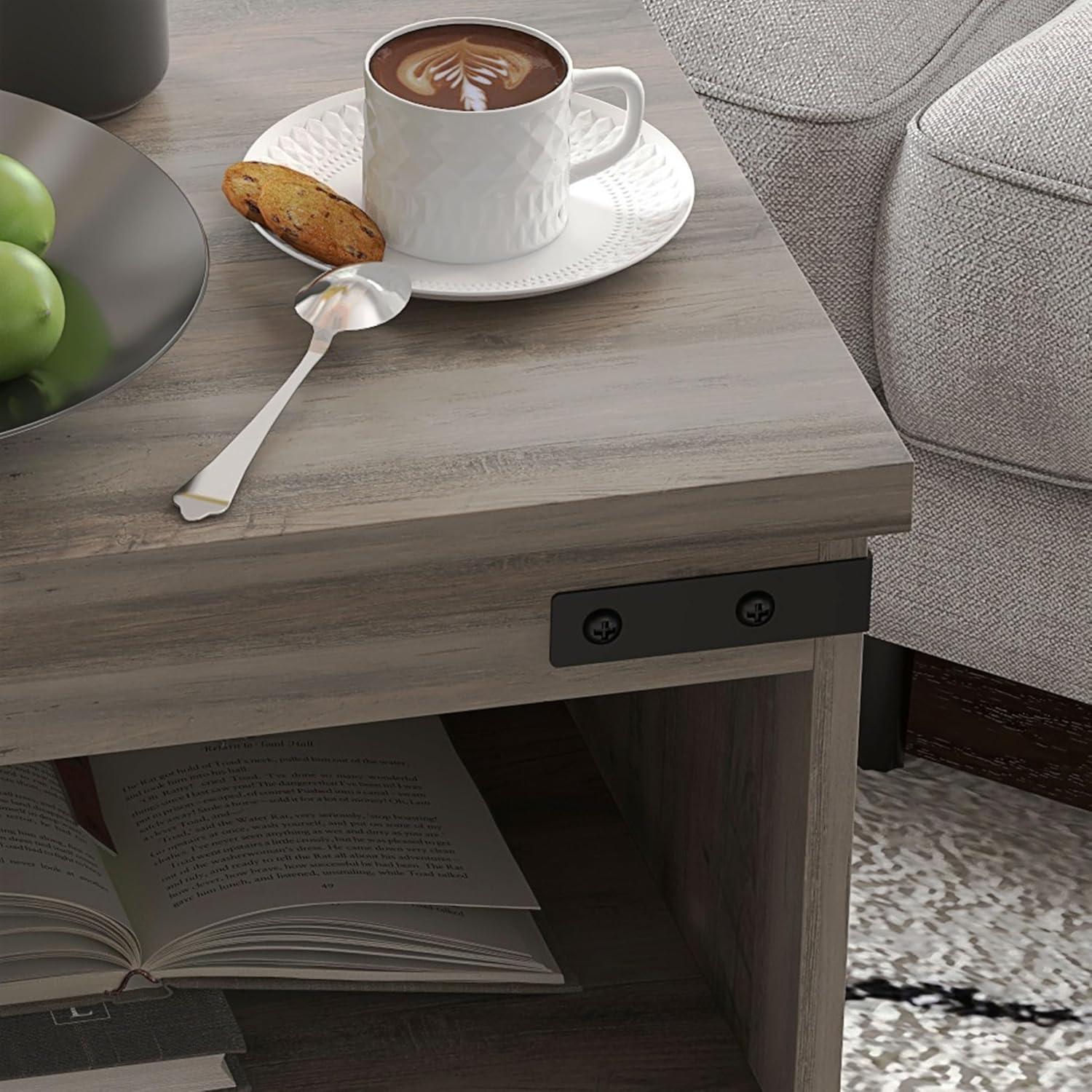 HOMCOM Small Side Table, Farmhouse End Table with Open Shelf and Cupboard, Modern Sofa Table with Wood Legs for Living Room, Gray