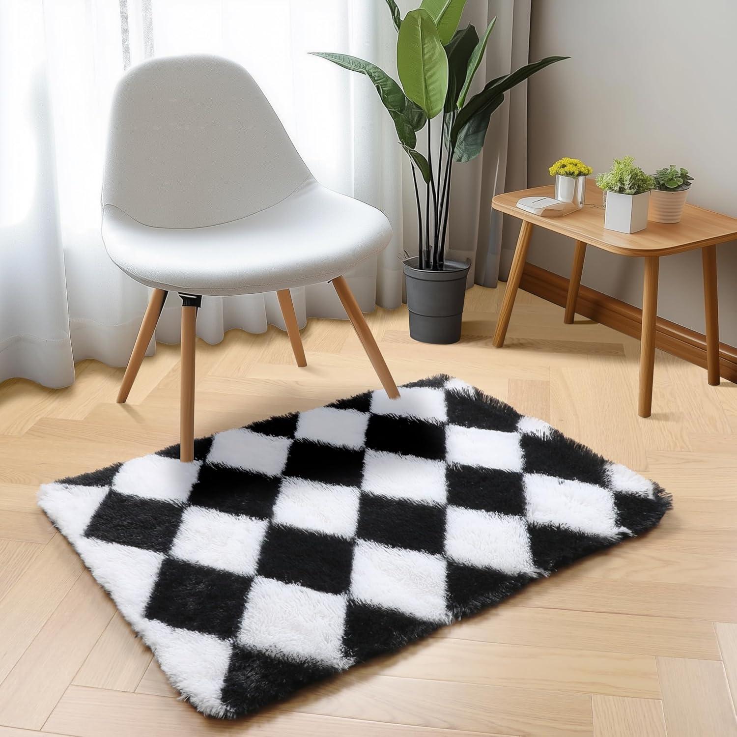 Luxe Weavers Checkered Black and White Geometric 8x10 Area Rug