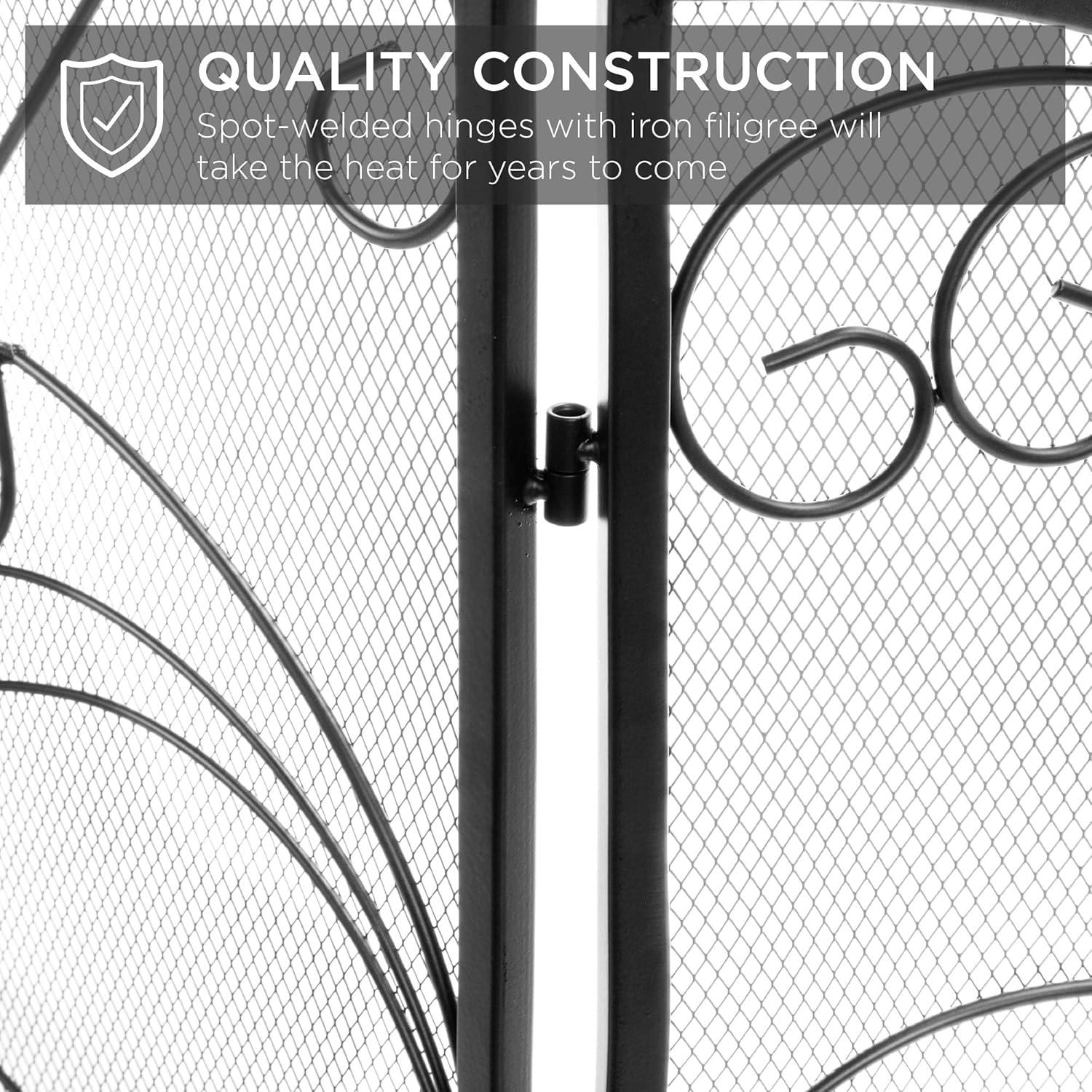 Winston Porter Lissowski 3-Panel 55"x33" Wrought Iron Fireplace Safety Screen Decorative Scroll Spark Guard Cover