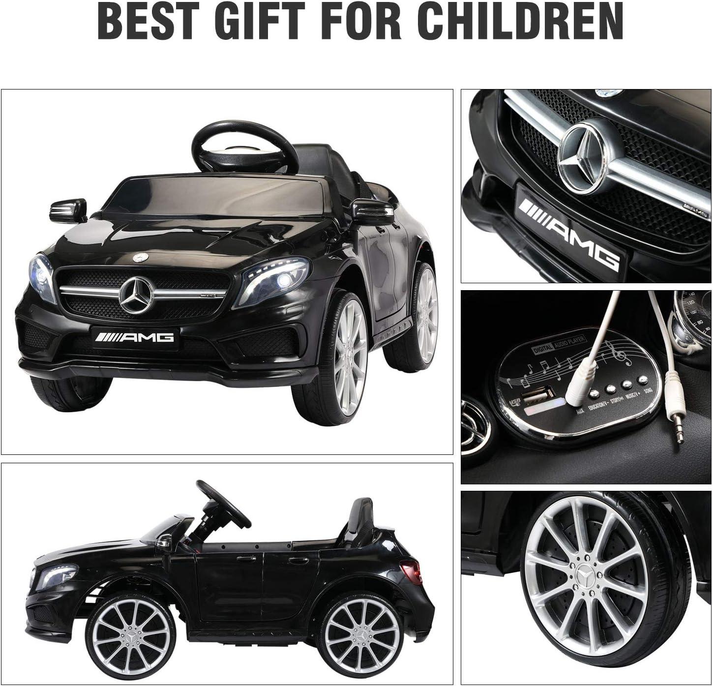 OLAKIDS 12V Electric Kids Ride On Car, Licensed Mercedes Benz GLA45 Toy Car with Remote Control, MP3 Plug, USB, 2 Speeds, LED Lights, Battery Powered Toy Vehicle for Toddler Children (Black)