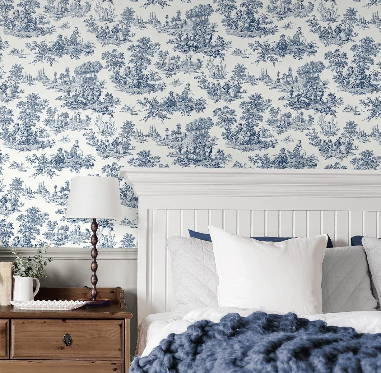 NextWall Navy Blue Chateau Toile Peel and Stick Wallpaper