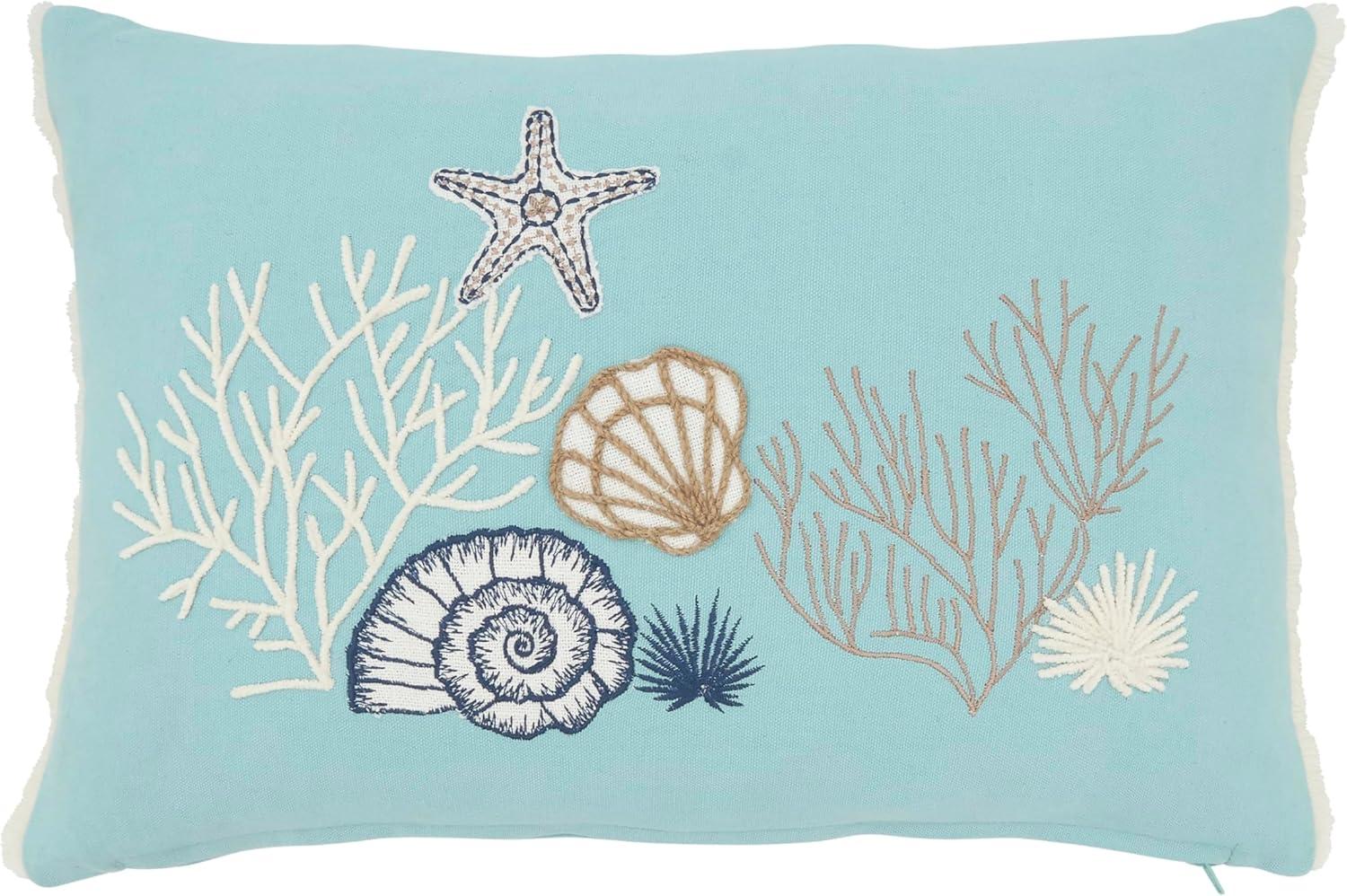 Saro Lifestyle Seashell Serenity Down Filled Throw Pillow, Blue, 12"x18"