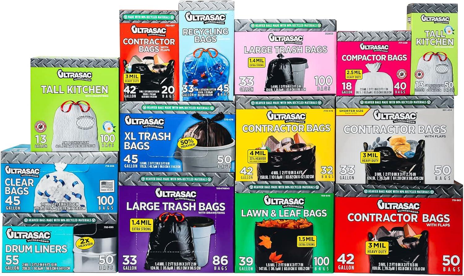 Trash Compactor Bags - (40 Pack with Ties) 18 Gallon for 15 inch Compactors - 25" x 35" Heavy Duty 2.5 MIL Garbage Disposal Bags Compatible with Kitchenaid Kenmore Whirlpool GE Gladiator