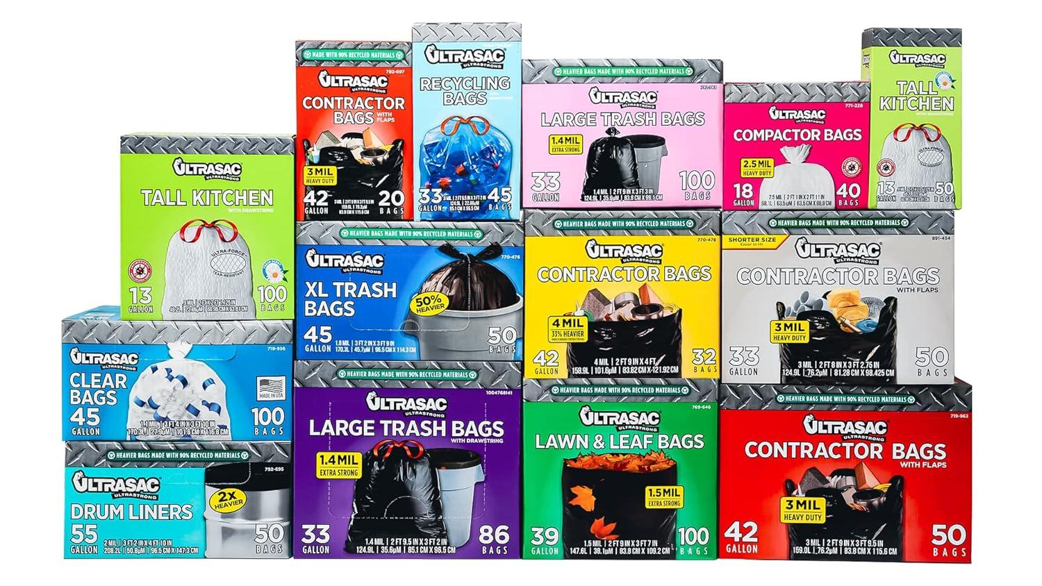 Trash Compactor Bags - (40 Pack with Ties) 18 Gallon for 15 inch Compactors - 25" x 35" Heavy Duty 2.5 MIL Garbage Disposal Bags Compatible with Kitchenaid Kenmore Whirlpool GE Gladiator