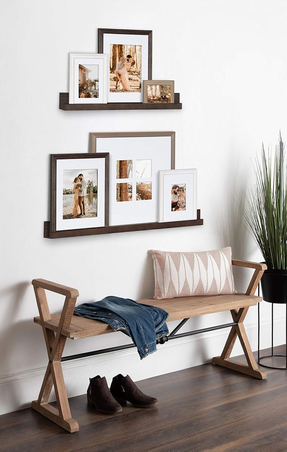 Classic White and Rustic Gray Wood Wall Frame and Shelf Kit