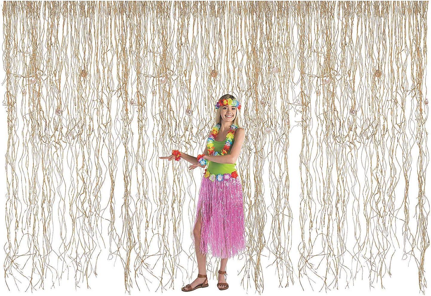 Raffia with Shells Curtain Backdrop, Luau, Party Decor, 1 Piece