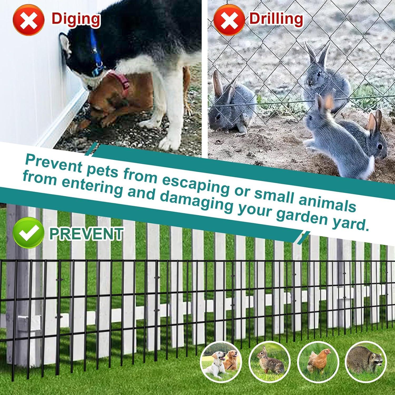 25 Pack Garden Animal Barrier Fence, 1.65inch Spike Spacing No Dig Fence, Reusable Rustproof Metal Fence Border, Dogs Rabbits Blocker Fence for Outdoor Yard, Total 27ft(L) x 17inch(H)