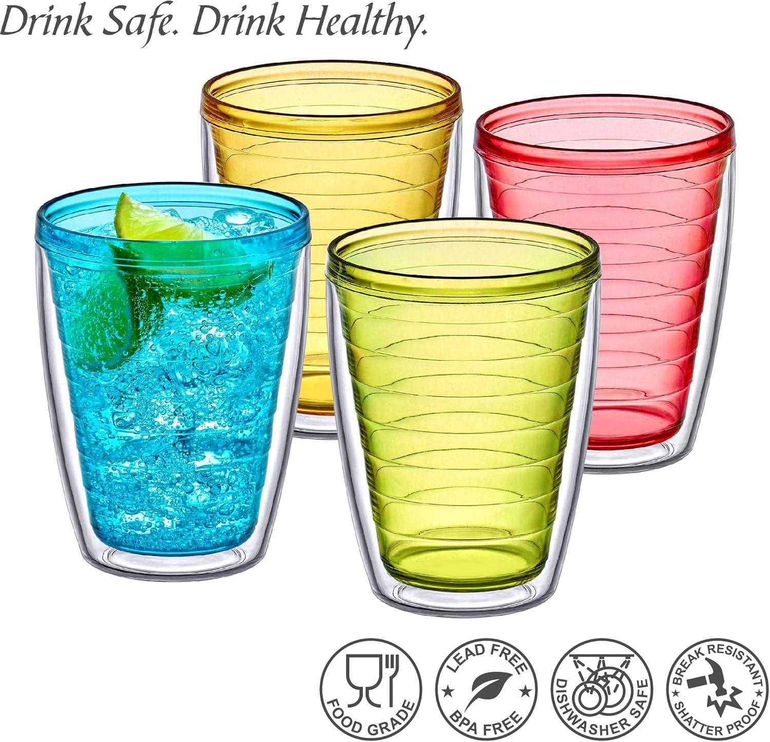 Amazing Abby - Alaska - 16-Ounce Insulated Plastic Tumblers (Set of 4), Double-Wall Plastic Drinking Glasses, All-Clear Reusable Plastic Cups, BPA-Free, Shatter-Proof, Dishwasher-Safe