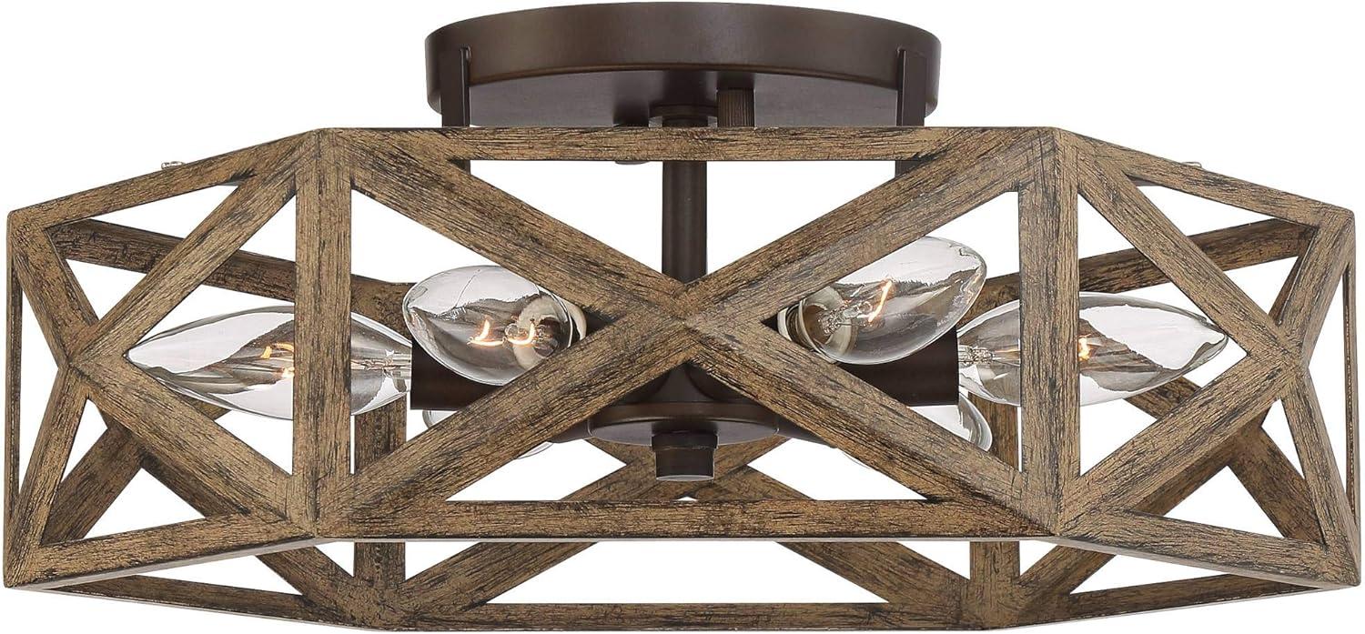 Possini Euro Design Moorcroft Modern Farmhouse Ceiling Light Semi Flush Mount Fixture 14 1/2" Wide Dark Wood Bronze 6-Light Hexagon Frame for Bedroom