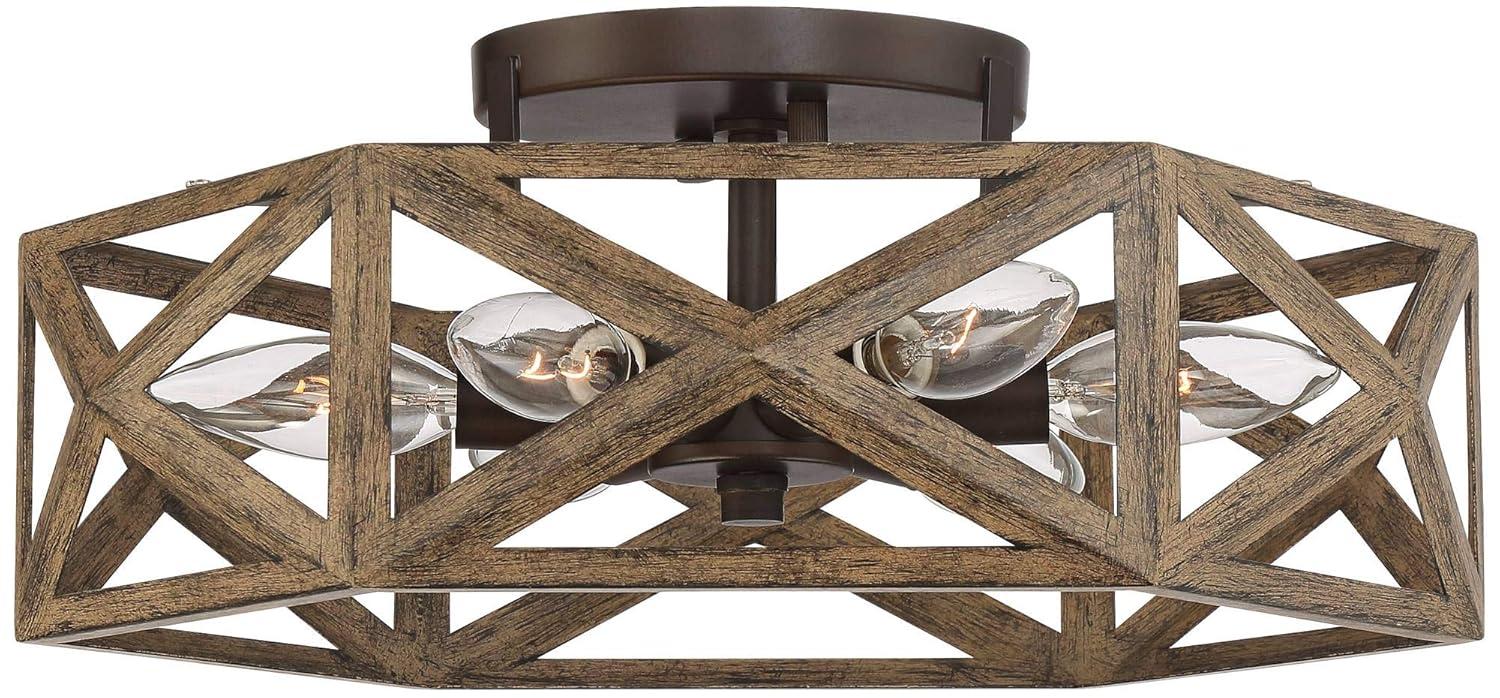Possini Euro Design Moorcroft Modern Farmhouse Ceiling Light Semi Flush Mount Fixture 14 1/2" Wide Dark Wood Bronze 6-Light Hexagon Frame for Bedroom