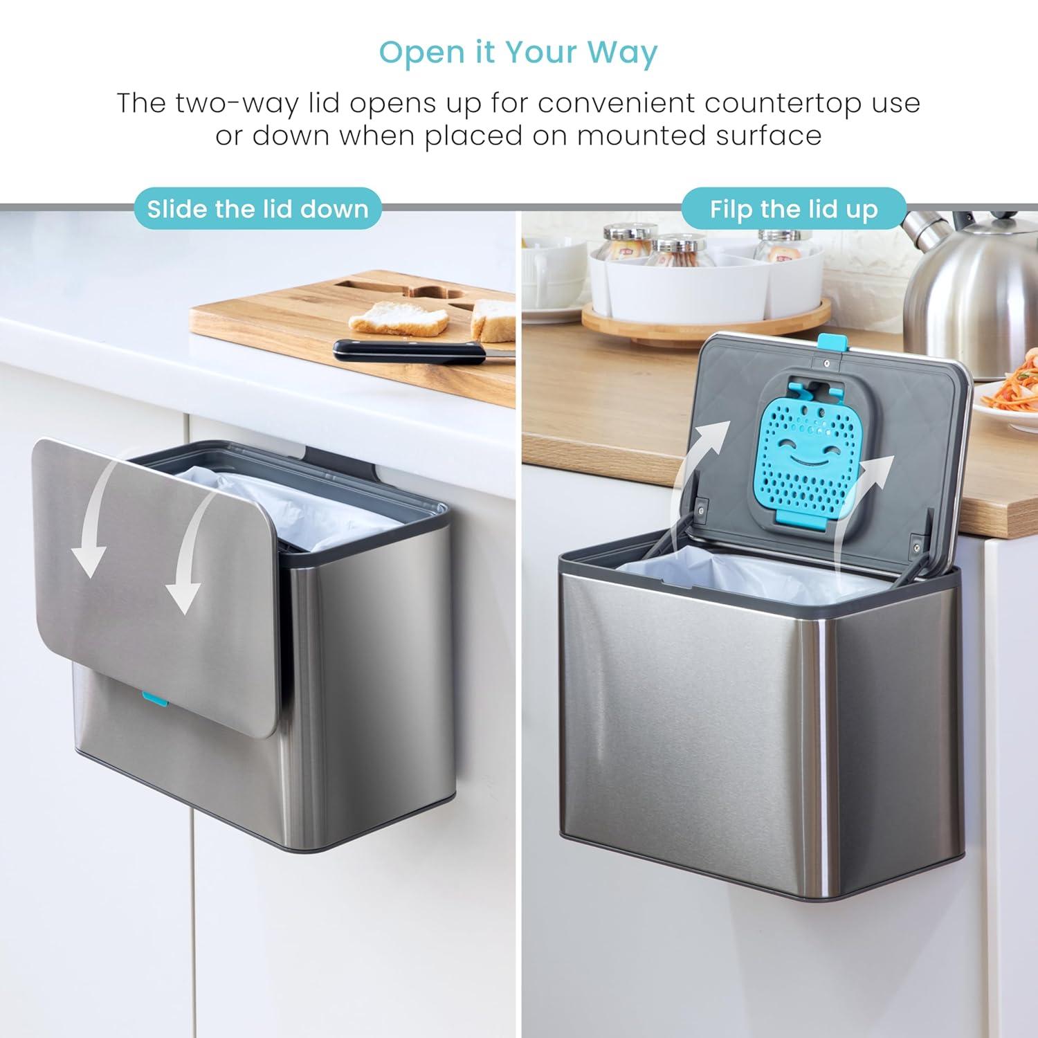 Home Zone Living Home Zone Living 5 Liter Kitchen Compost Caddy, Detachable And Countertop Bin Trash Can, With Cleanaura Odor Control, Stainless Steel, Silver