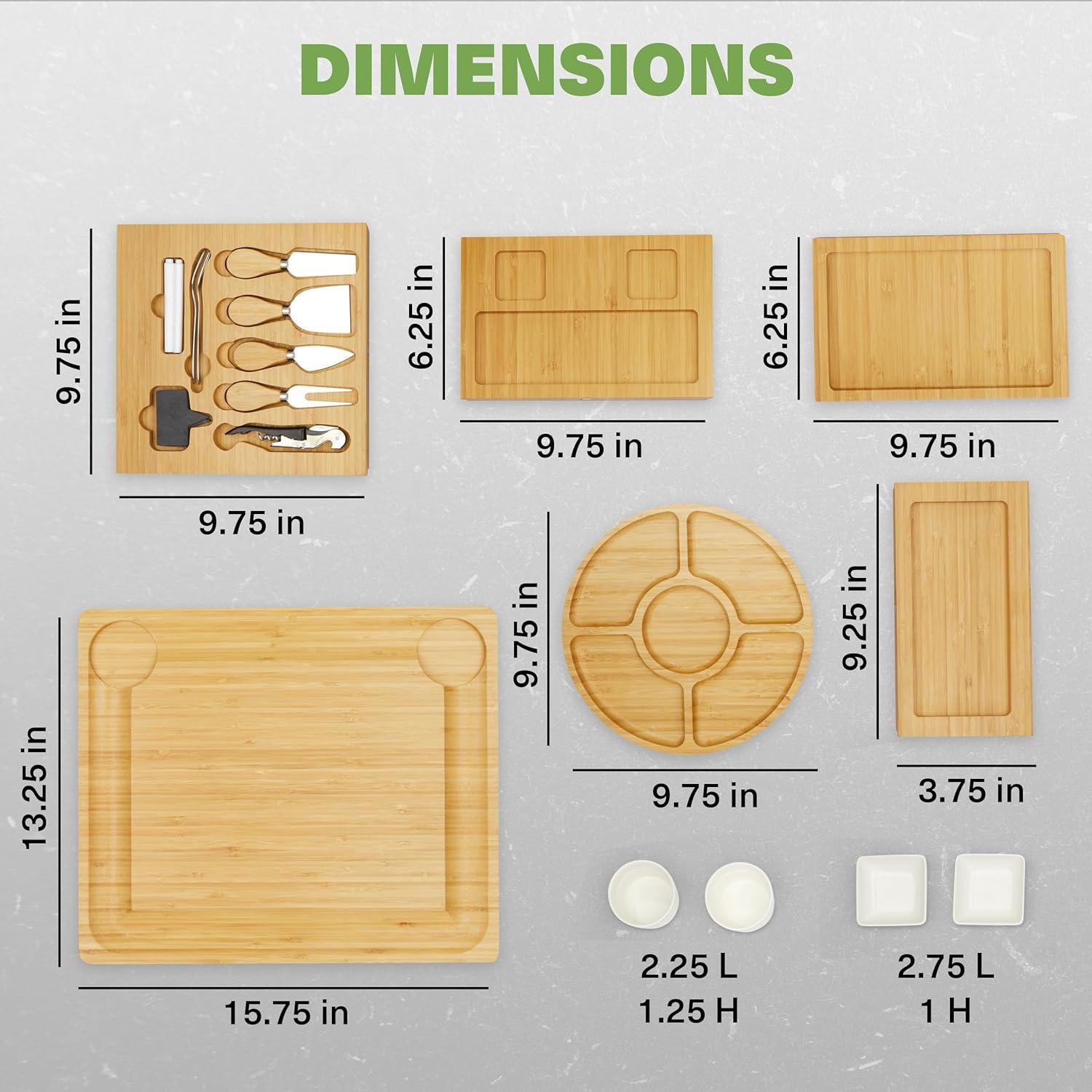 Expandable Bamboo Cheese Board Set with Stainless Steel Utensils