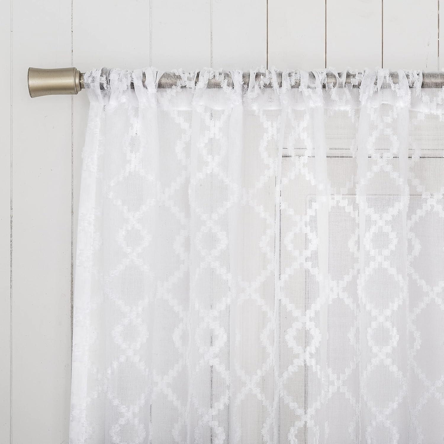 No. 918 Tina Geometric Clipped Semi-Sheer Rod Pocket Kitchen Curtains, 54"x36"