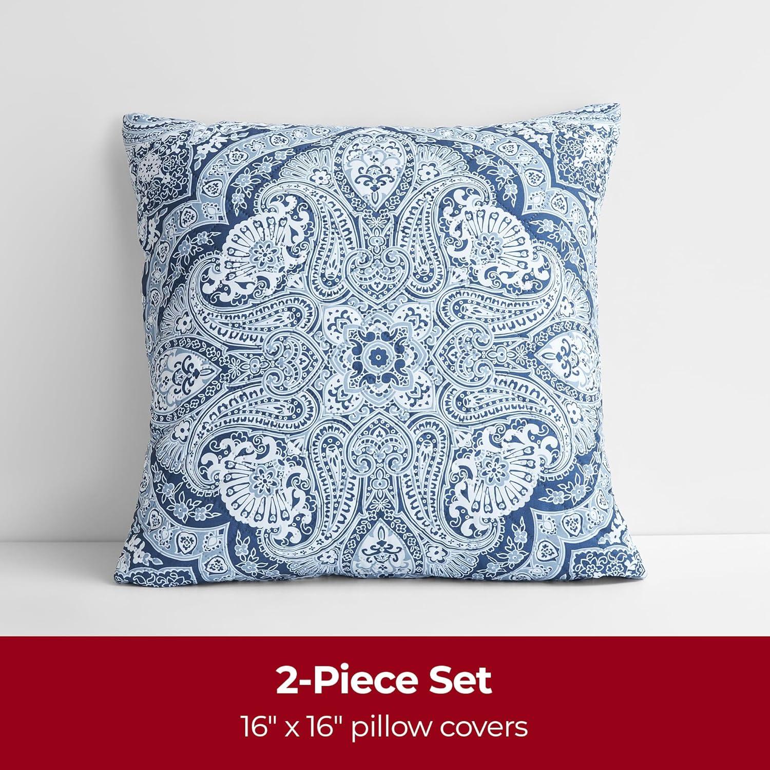 Mellanni Decorative Throw Pillow Covers with Pinsonic Quilt Stitching, 18x18, Medallion Blue, 2 Count