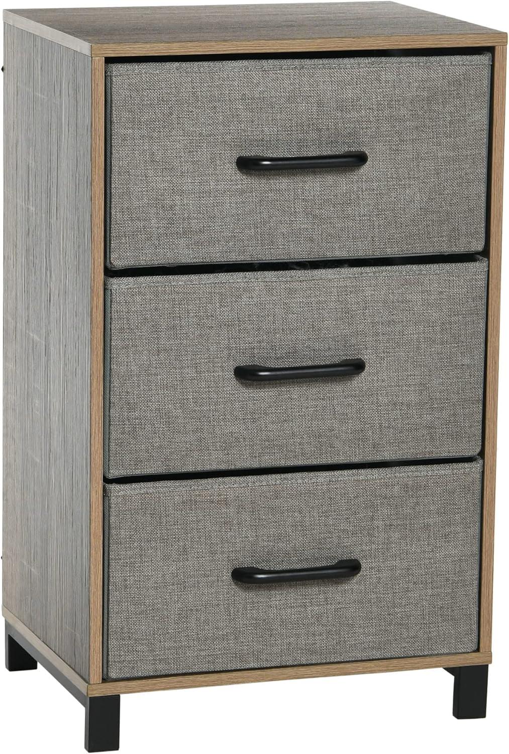 Household Essentials Dresser Nightstand Chest of Drawers Ashwood Rustic Wood Grain with 3 Grey Strorage Drawers