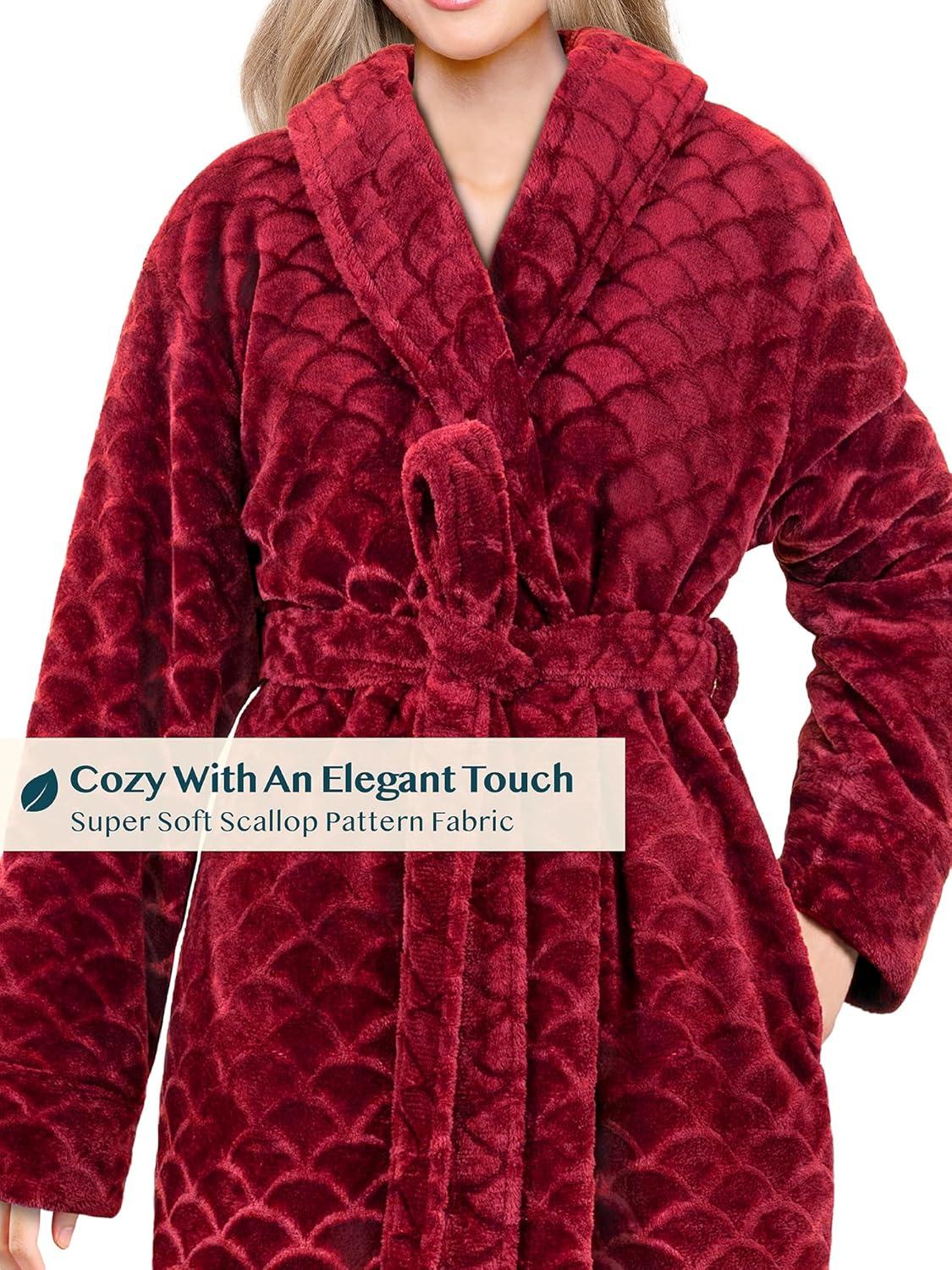 PAVILIA Short Robes for Women, Plush Soft Bathrobe Womens Lightweight, Fluffy Fuzzy Robe Knee Length, Shower Spa (Dark Red, Large-X-Large)