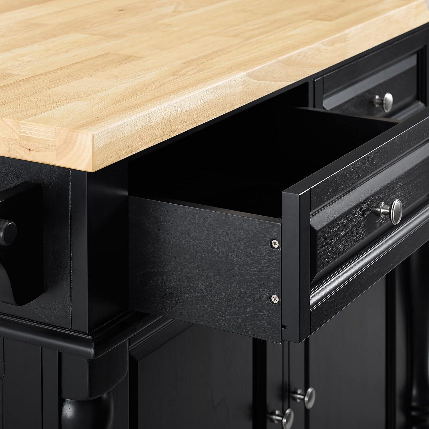 Oxford Butcher Block Kitchen Island Black - Crosley: Rolling Cart with Storage, Adjustable Shelves, Towel Bar