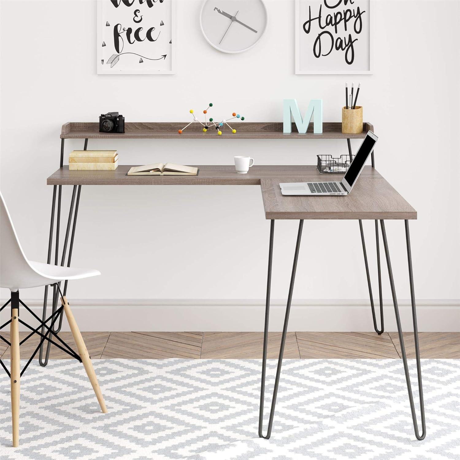 Shanewood 55.1 in. L-Shape Black Oak Computer Desk with Riser