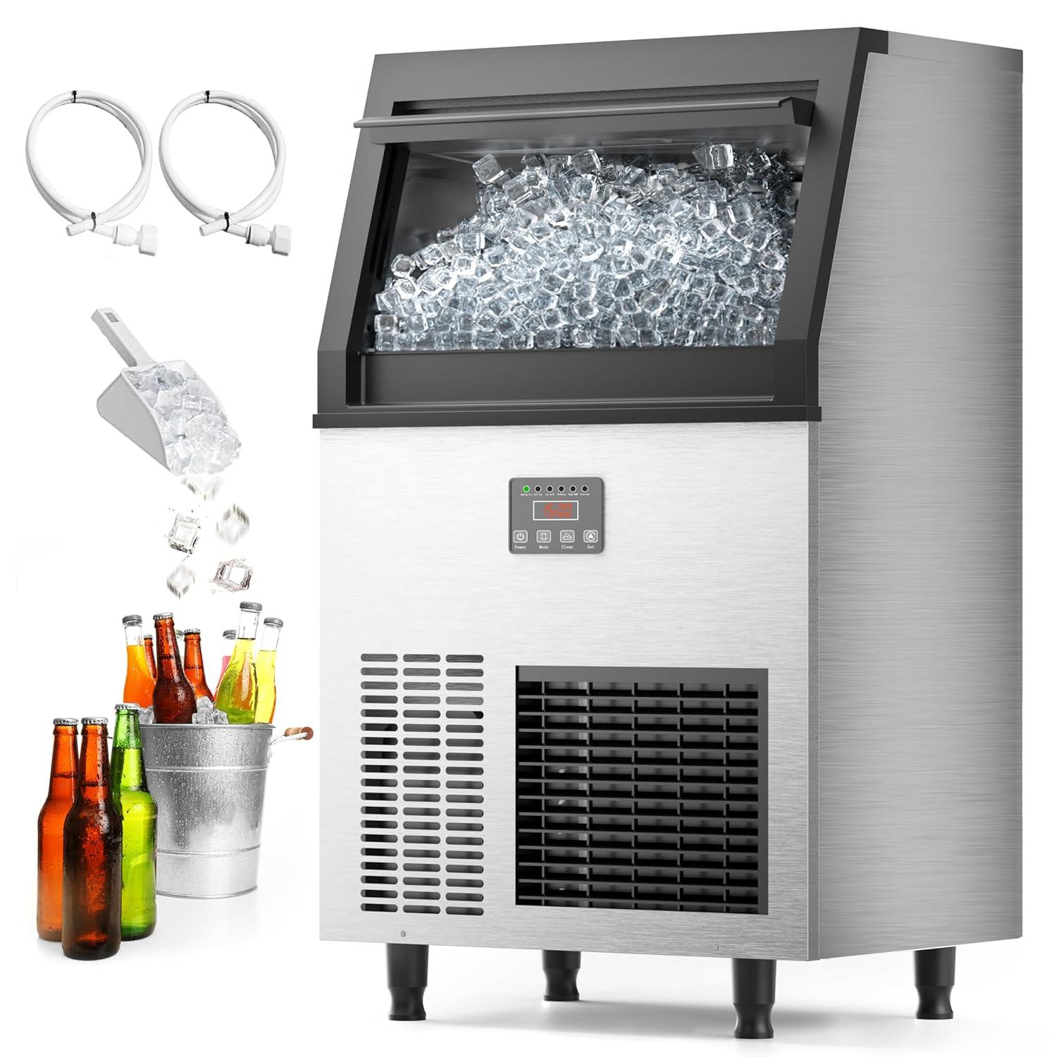 Coolake Coolake Commercial Ice Maker Machine 200lbs/24h, Air Cooled Under Counter Ice Maker With 50lbs Ice Storage, Stainless Steel Self Cleaning Freestanding Ice Maker For Home Bar Restaurant Kitchen