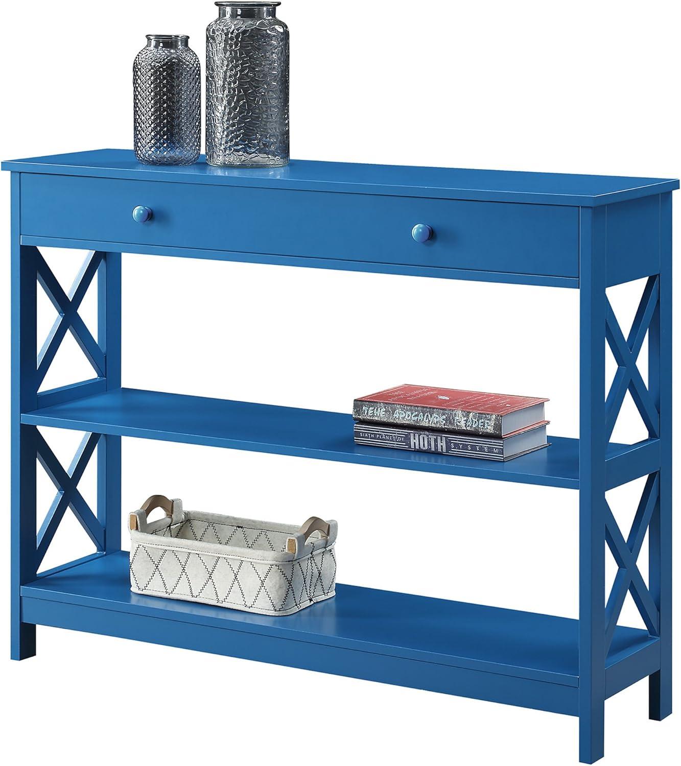 Convenience Concepts Oxford 1 Drawer Console Table with Shelves, Blue